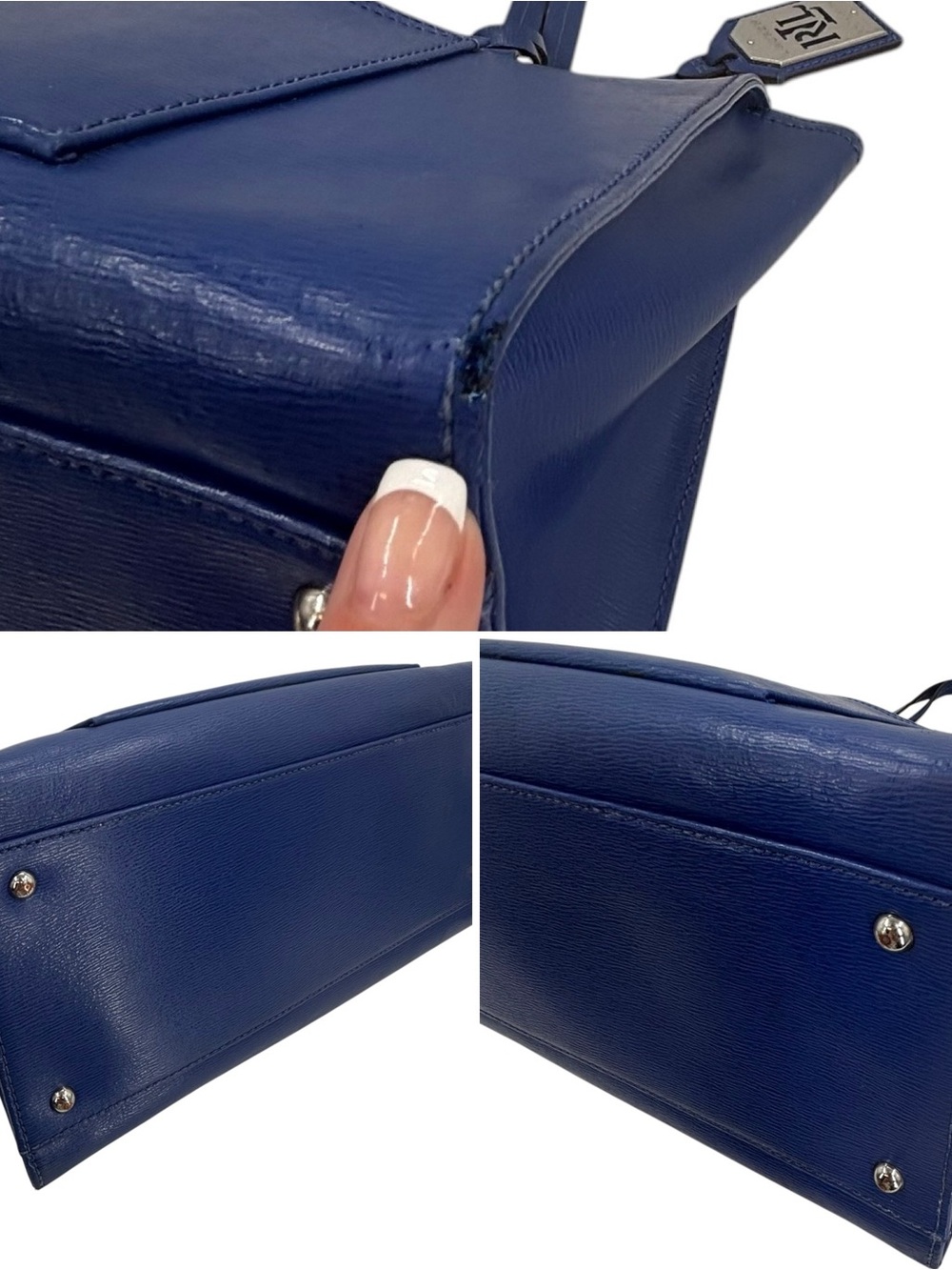 Ralph Lauren Blue Saffiano Leather Tote Shoulder Bag Vintage - Picture 10 of 10